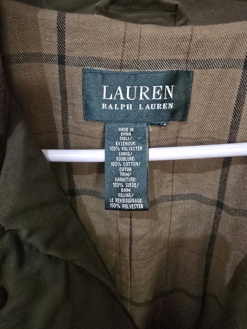 Lauren Ralph Lauren Men's Olive Quilted Jacket with Brown Corduroy Collar - Picture 2 of 5